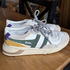 Gola White Sneakers with Green & Mustard Accents